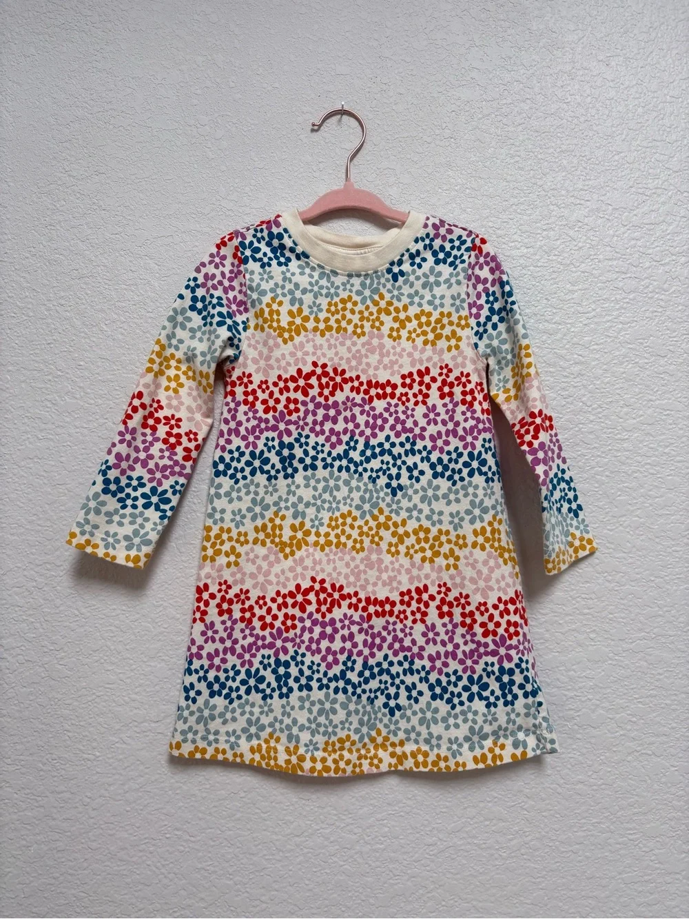 Hanna Andersson Toddler Tunic Dress Long Sleeve “Floral Rainbow on Ecru” 3T